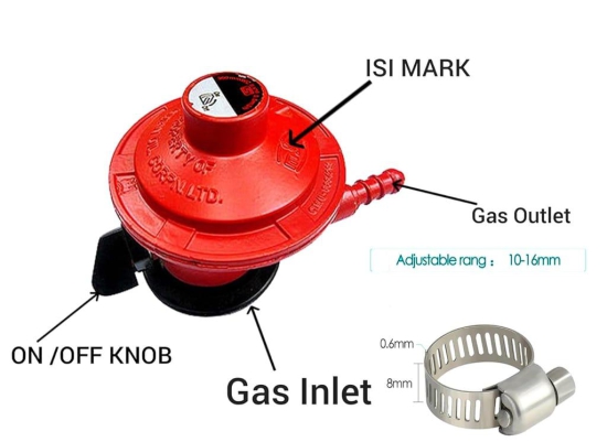 Gas Regulator Gas Regulator Domestic Kitchen Low Pressure use All clyender Adopter (Consume Low Gas) ISI Marked Suitable Cooking (Single Regulator)