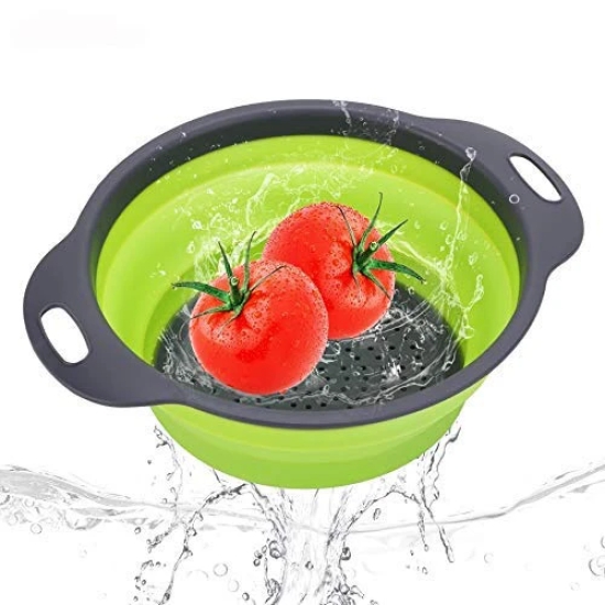 STORE77 Collapsible Colander Kitchen Strainer, Environmentally Friendly Non-Toxic Easy to Clean Silicone Space-Saving Foldable Filter Colander Size 24 Cm