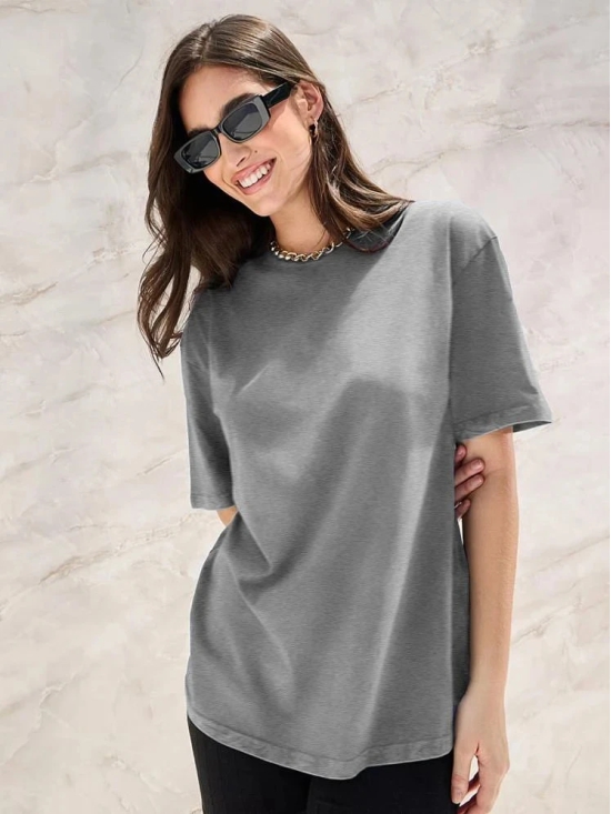 Leotude Grey Cotton Blend Womens T-Shirt ( Pack of 1 ) - None