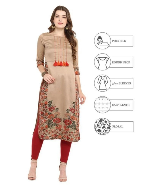 Janasya - Beige Silk Womens Straight Kurti ( Pack of 1 ) - XXL