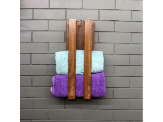 BARISH-Towel Holder | Wall Mount Towel Holder Organiser | Handcrafted with Rubberwood | Superior Finish & Unique Contemporary Design | 13 x 20 x 53CM  - Walnut