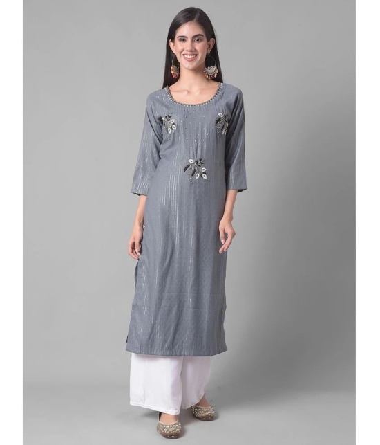 Dollar Missy Cotton Blend Striped Straight Womens Kurti - Grey ( Pack of 1 ) - None