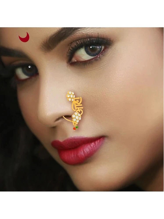 Traditional Maharashtrian Style Gold Plated Nath Nose Ring For Women And Girls - Off White