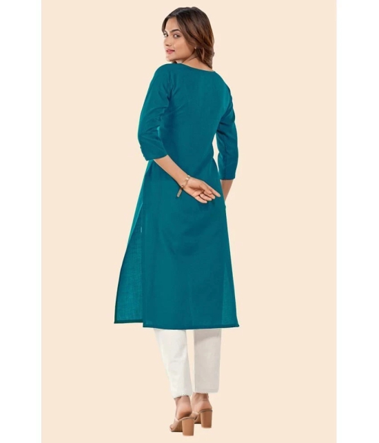 Glomee - Teal Cotton Womens Straight Kurti ( Pack of 1 ) - None