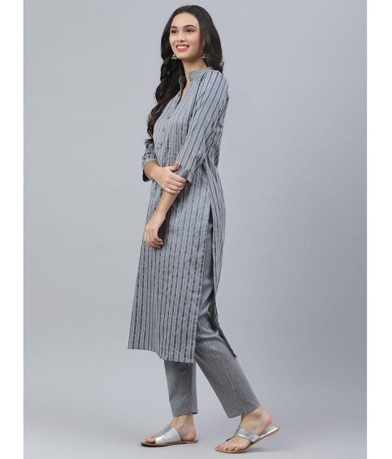 MEHZEEL FAB - Grey Straight Cotton Blend Women's Stitched Salwar Suit ( Pack of 1 ) - None