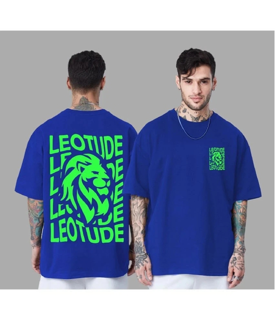 Leotude Cotton Blend Oversized Fit Printed Half Sleeves Mens T-Shirt - Blue ( Pack of 1 ) - None