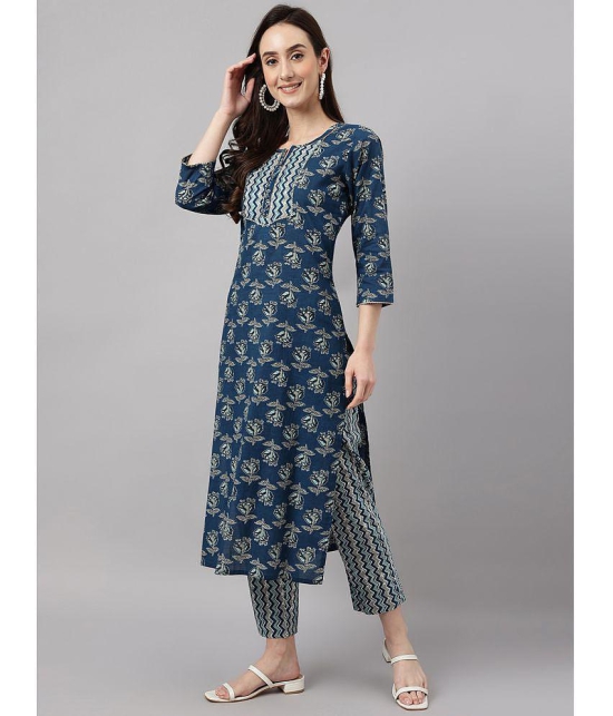 Janasya - Blue Straight Cotton Womens Stitched Salwar Suit ( Pack of 1 ) - None