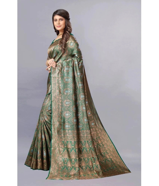 Gazal Fashions - Green Banarasi Silk Saree With Blouse Piece ( Pack of 1 ) - Green