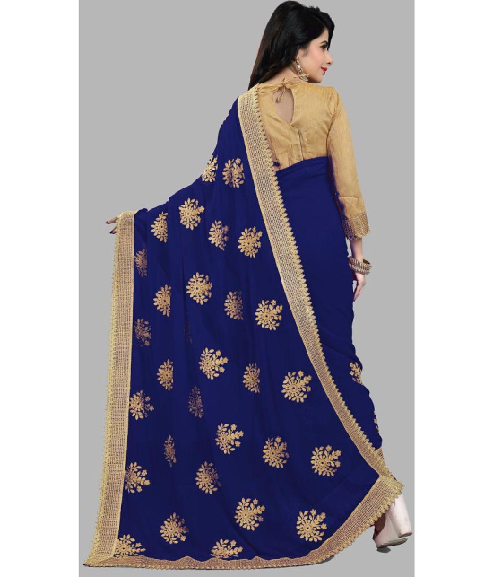 Om Shantam Sarees - Navy Blue Silk Blend Saree With Blouse Piece ( Pack of 1 ) - Navy Blue