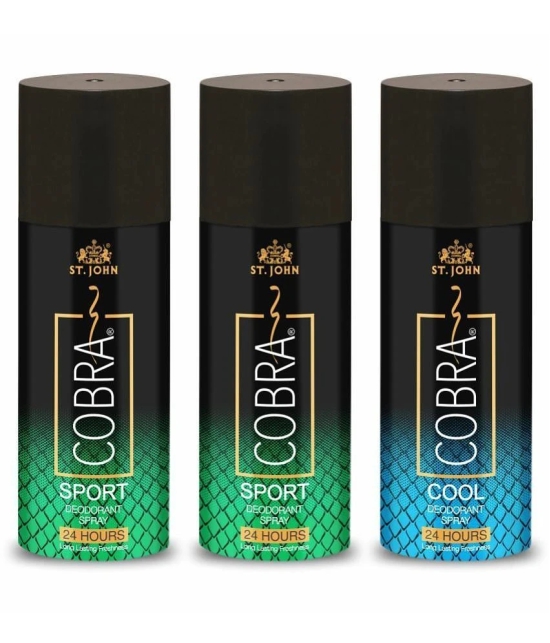 ST.JOHN Cobra Sport 150ml*2 & Cool 150ml Deodorant Spray for Men (450ml) Pack of 3