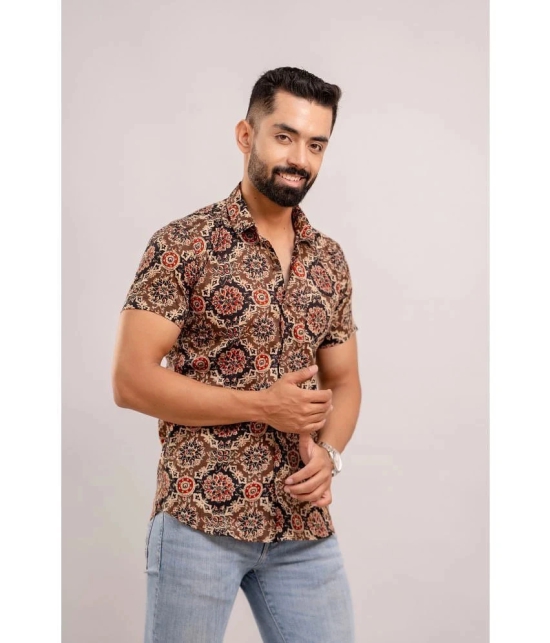 Frionkandy 100% Cotton Regular Fit Printed Half Sleeves Mens Casual Shirt - Brown ( Pack of 1 ) - None