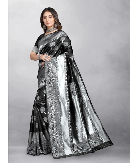 Gazal Fashions - Black Banarasi Silk Saree With Blouse Piece ( Pack of 1 ) - Black