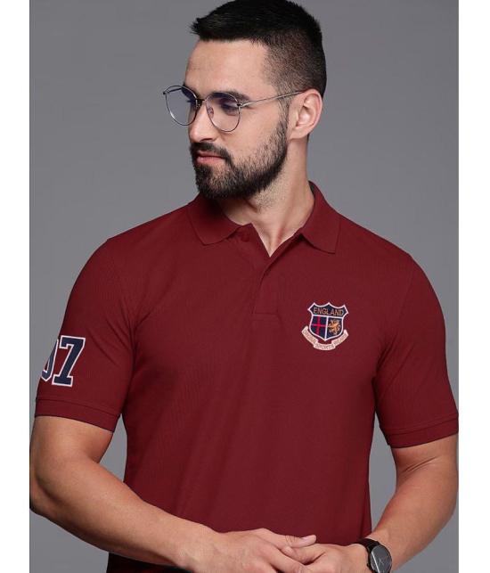 ADORATE Cotton Blend Regular Fit Embroidered Half Sleeves Men's Polo T Shirt - Burgundy ( Pack of 1 ) - None