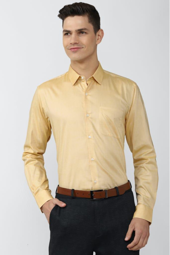 Men Yellow Regular Fit Formal Full Sleeves Formal Shirt