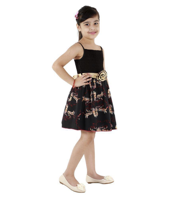 Kids Cave Dress for girls Fit And Flare Regular Fit Knee Length Fabric Polycrepe smoking Frock Dress(Color_Black With Animal Print,Size_3 Years to 12 Years) - None