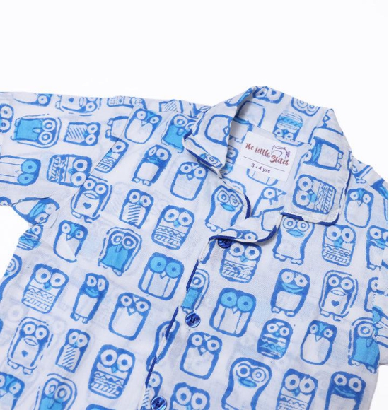 The Wise Owl Nightwear in Blue and White-4-6