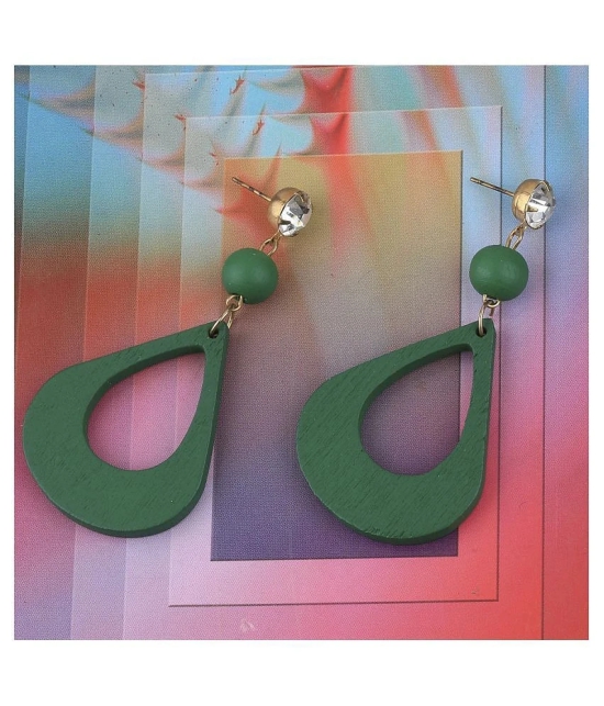 SILVER SHINE Elegant Diamond Light Weight Dangle Wooden Earrings for Girls and Women. - Green