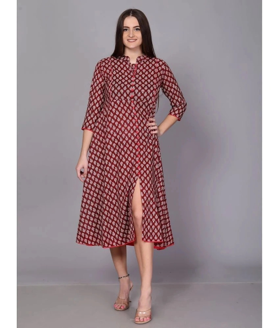 HIGHLIGHT FASHION EXPORT Cotton Blend Printed Midi Womens A-line Dress - Maroon ( Pack of 1 ) - None