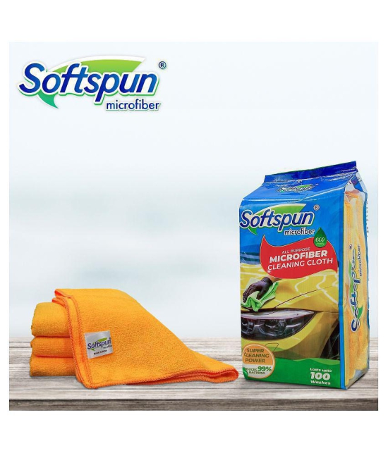 SOFTSPUN Microfiber Cloth - 4 pcs - 40x40 cms - 340 GSM Orange - Thick Lint & Streak-Free Multipurpose Cloths - Automotive Microfibre Towels for Car Bike Cleaning Polishing Washing & Detaili