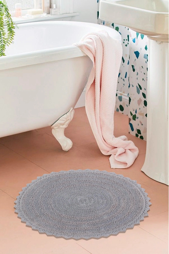 Pure 100% Cotton Luxury Feel Bathroom Mat | Durable Shower Mat | Extra Absorbent Machine Washable Bath Rug Doormat-Light Grey