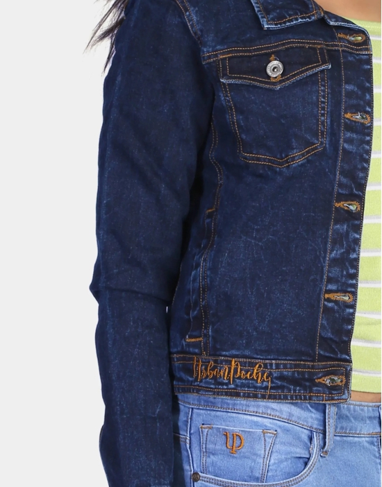 Women mid Blue Solid  Denim Jacket-L