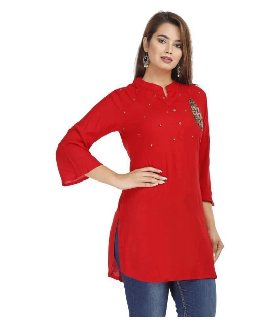 HIGHLIGHT FASHION EXPORT - Red Rayon Womens Straight Kurti ( Pack of 1 ) - L