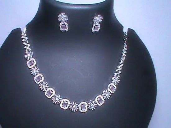 Stunning Cubic Zirconia Tennis Necklace and Stud Earrings Set in White Gold