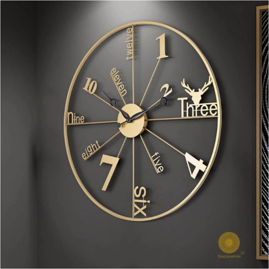 Number Sticks Wall Clock (24 Inches)-Gold