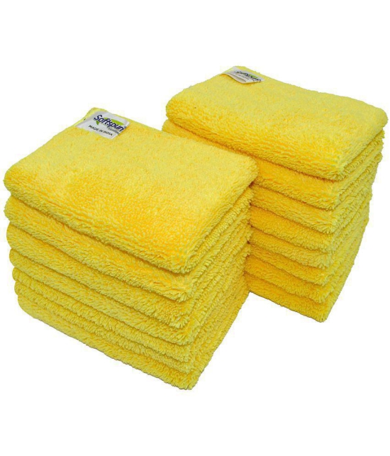 SOFTSPUN Microfiber Small Wipes 20x30 Cms, 15 Piece Towel Set, 380 GSM Yellow Multi-Purpose Super Soft Absorbent Cleaning Towels, Cleans & Polishes Everything in Your Home, Kitchen & Office.