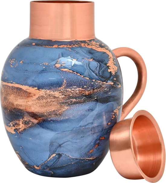 DOKCHAN Beautiful Enameled Glossy Printed Design Copper Jug|Bottle with Handle Or Glass