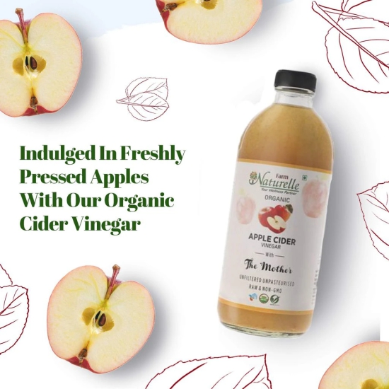 Farm Naturelle Glass Bottle Organic Apple Cider Vinegar with Mother-500 ml Along with Raw Acacia Forest Honey 250 g