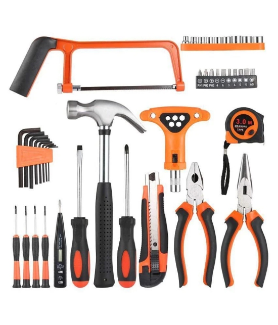 FAB Innovations 82 Pcs DIY Household Hand Tool Box with Screwdrivers Pliers Wrenches Hammer Saw Tool Kit Home Tool Set for Home Office Shed Garage Bike Car Electronics Test Repair Maintenanc