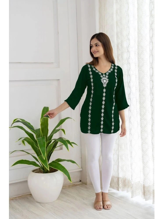 Kapadia Rayon Embroidered Straight Womens Kurti - Green ( Pack of 1 ) - None