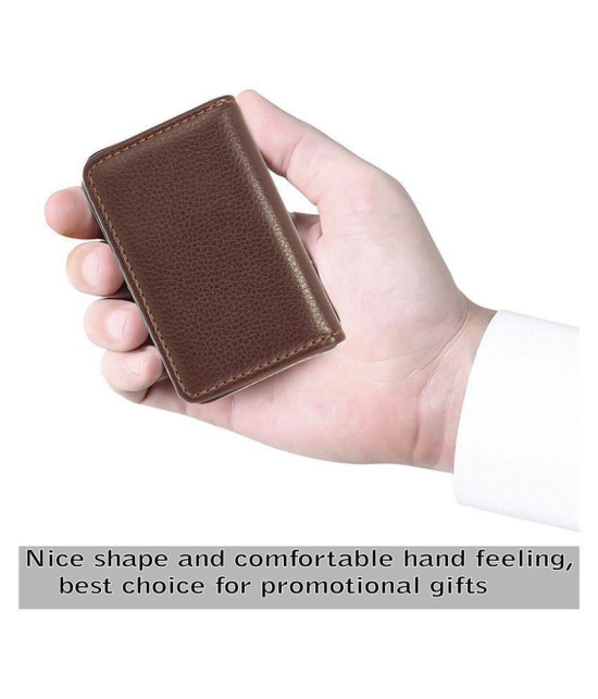 Stitched PU Leather ATM Credit Debit Business ID memory Card Holder Wallet for Men & Women - Brown