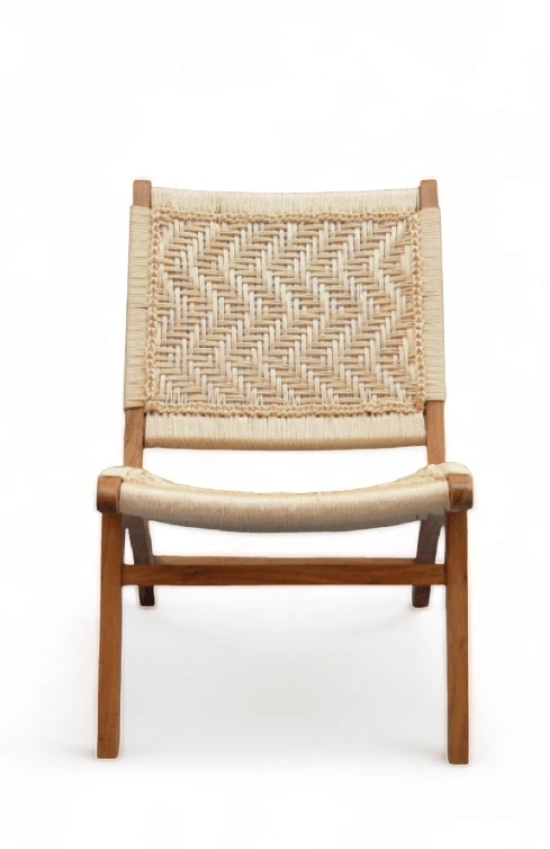 Orchid Homez Hand Woven Lounge Chair Solid Wood Outdoor Chair (Natural, Pre-Assembled) (Off- White)