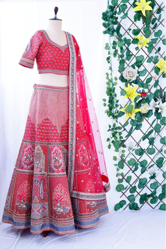 Graceful Garnet Elegance: Shri Hari Red Lehenga