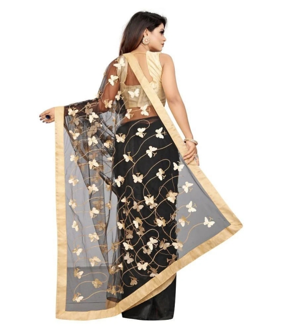 Gazal Fashions - Black Net Saree With Blouse Piece (Pack of 1)