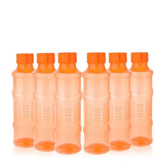 Gluman Dew Fridge Bottle Pack of 6, Orange color, 1000ml each - Orange