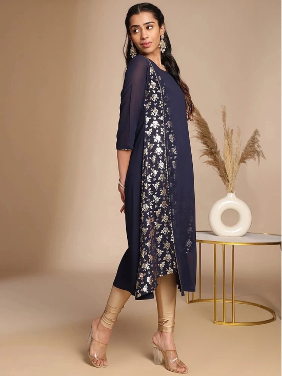 Janasya Crepe Printed A-line Womens Kurti - Navy Blue ( Pack of 1 ) - None