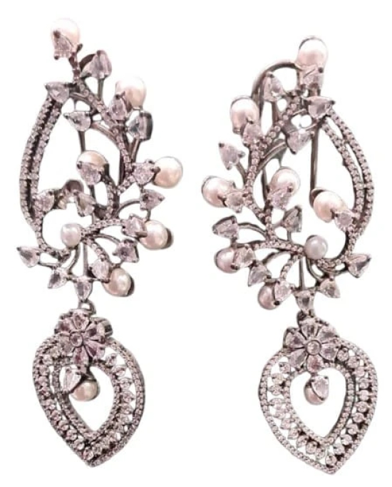 Stunning Cubic Zirconia and Pearl Floral Chandelier Earrings