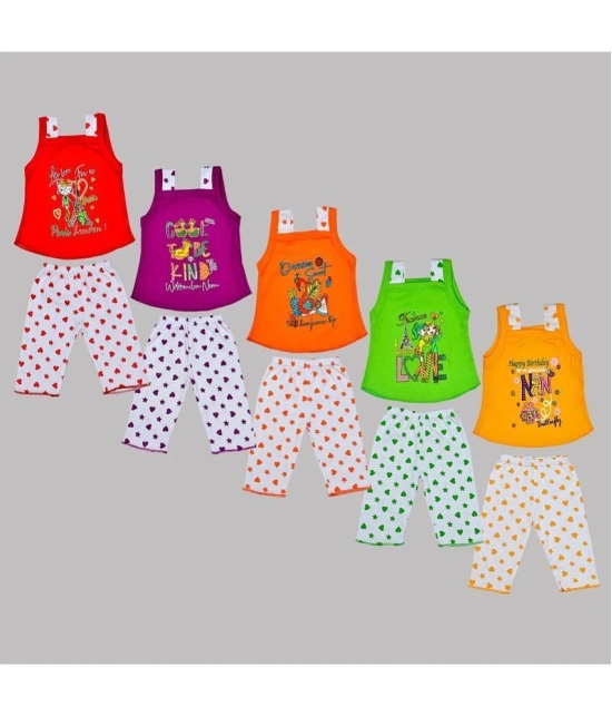 Sathiyas Multi Cotton Baby Girl T-Shirt & Pyjama Set ( Pack of 5 ) - None