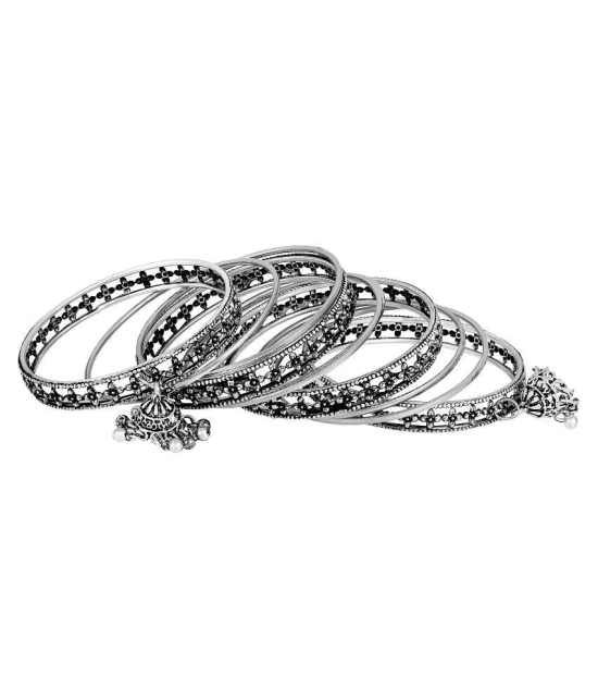 Asmitta  Traditional Oxidised German Silver Jhumki Latkan Afghani Bangle Set for Women - None