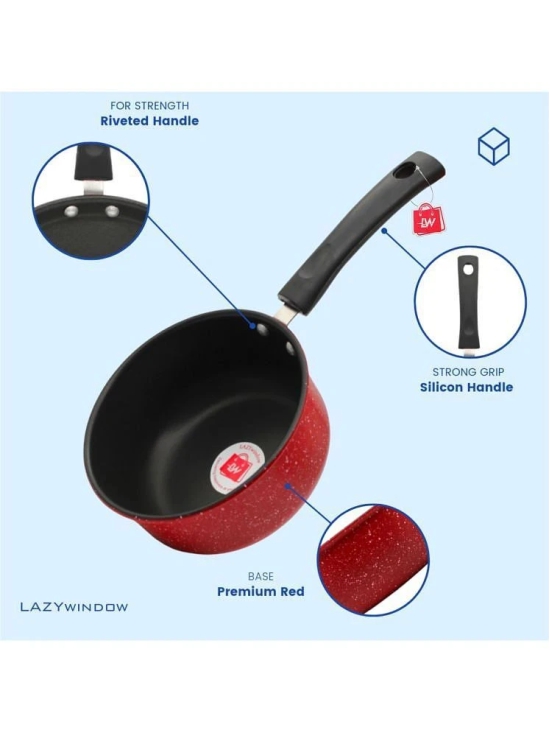 LAZYWINDOW Souce/Fry Pan Kadhai Maroon Hard Anodised Non-Stick Cookware Sets ( Set of 1 )