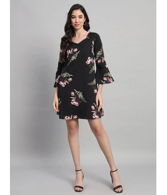 Curvydrobe Crepe Printed Mini Womens A-line Dress - Black ( Pack of 1 ) - None