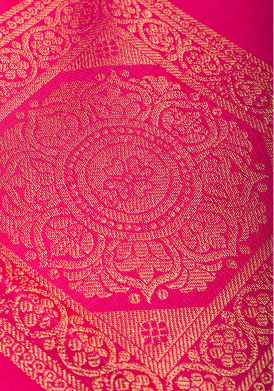 Hot Pink Borderless Kanjivaram Soft Silk Saree  with Square Motifs  and contrast Pallu| SILK MARK CERTIFIED