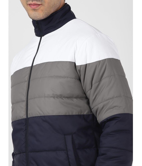 UrbanMark Men Navy Regular Fit Color Block Puffer Jacket - None