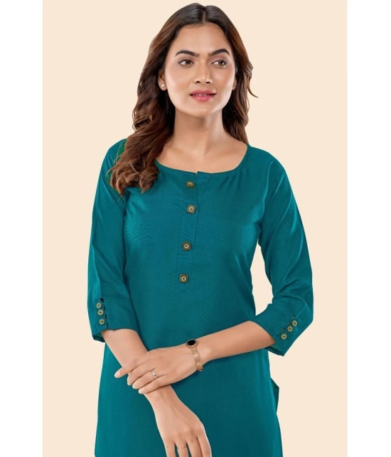 Glomee - Teal Cotton Womens Straight Kurti ( Pack of 1 ) - None