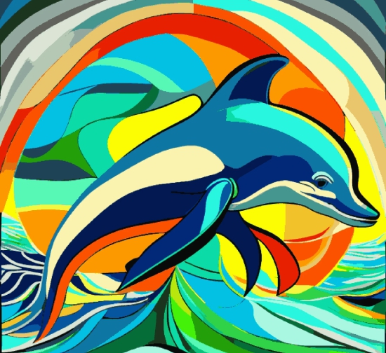 Dolphin with Colourful Strokes-Canvas Board / 18x20 inch / 32 Palette