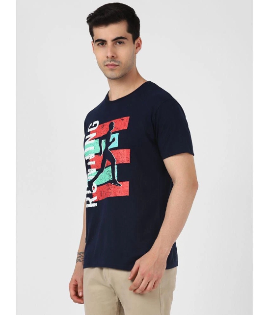 UrbanMark Men Regular Fit Round Neck Half Sleeves Text Print T Shirt-Navy - None