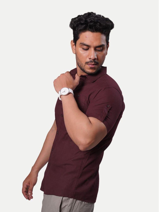 Men Solid Maroon Pure Cotton Casual Shirt